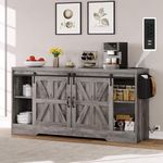 YITAHOME 60" Farmhouse Large Buffet Sideboard, Buffet Cabinet with 2 Barn Doors and 4 Drawers, High Buffet Table Coffee Bar Storage Cabinet Wine Bar for Dining Room, Living Room, 32" in Height, Grey