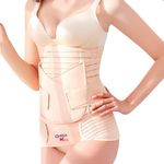 ORTHO MARK 3 in 1 Postpartum Belly Band Post Pregnancy Abdominal Belt for Women After Birth Belly/Waist/Pelvis Wrap Postnatal Shapewear, Tummy Reduction Black, (M, Beige)