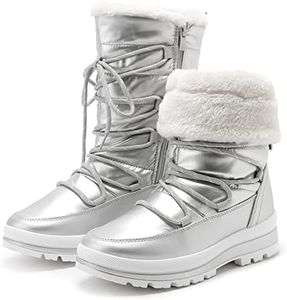 HEAWISH Women’s Winter Snow Boot Fur Lined Mid Calf Warm Boots(Silver, US11)