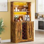 YITAHOME Wine Bar Cabinet with LEDLights, 65 Inch Farmhouse Liquor Cabinet Coffee Bar with Adjustable Shelves, Kitchen Storage Cabinet for Dinning Room, Kitchen, Living Room, Rustic Oak