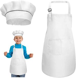 1 Set Niños Delantal y Gorro Cocinero, Delantales Blancos Niños, Ajustables Delantales Chef Niños Pequeños, Niños Delantal Hornear, Muchachas Delantal Cocina Infantil con 2 Bolsillos Para 3 a 6 Años