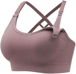 Angelhood Nursing Bras for Breastfeeding, Seamless Nursing Sports Bra Medium Impact Support Maternity Bras for Pregnancy, Lotus Root Pink, X-Large