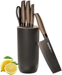 Knife Set, Astercook 6 Piece Black Kitchen Knife Set, Non-stick Stainless Steel Knife Block Set, Anti-Rust Dishwasher Safe Knife Set with Block