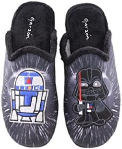 GARZON - Zapatillas Casa para Hombre Color: Negro Talla: 43 - Star Wars, dibujos r2d2 y Darth Vader. Suela Goma.