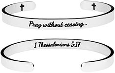 Joycuff Scripture Bracelets Silver Stainless Steel Cuff Bangle Easter Day Baptism Jewelry for Women Engraved Pray Without Ceasing