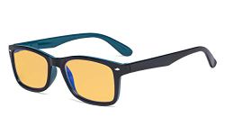 Eyekepper Blue Light Blocking Computer Reading Glasses Women Men with Amber Tinted Filter Lens - Classic Readers - Black Blue