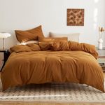 FANSTIVE Duvet Cover Set 100% Washed Cotton Linen Like Soft Comfy Breathable 3 Pieces Bedding Comforter Cover with Zipper Closure, No Comforter (Queen 90x90, Burnt Orange)