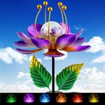 Solar Wind Spinner, 38 Inch Metal Stake Yard Spinners,Solar Powered Multi-Color LED Glass Ball with Kinetic Wind Sculpture Spinner Windmills for Yard, Garden Decor- Metal Lotus Flower Decor