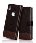 FLIPPED Vegan Leather Flip Case Back Cover for Apple iPhone XR (Flexible, Shock Proof | Hand Stitched Leather Finish | Card Pockets Wallet & Stand | Coffee with Brown)