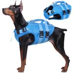 Kuoser Dog Life Jackets for Small Medium Large Dogs, Adjustable High Visibility Dog Life Jacket with Rescue Handle, Ripstop Dog Flotation Life Vest Pet Lifesaver Puppy Swimsuits LakeBlue XL