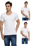 Prince Super Deluxe Round Neck with Sleeve Cotton Men's Vest- White, Large, Combo Pack of 3, Feather Soft 100% Combed Cotton, Snug Fit, Quality Stitching - Moisture Absorbing & Breathable