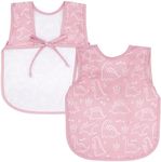 BapronBaby Dino Friends Blush Bapron - No Neck Tie Safer Bib for Baby & Toddler - Soft Waterproof Stain Resistant - Machine Washable - Sz Preschool 3-5yrs