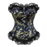 Grebrafan Glitter Corset Shapewear Plus Size Palace Bustier Brocade (UK(14-16) 2XL, Blue)