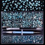 3320Pcs Lake Blue Nail Art Rhinestones Crystal,3D Rhinestones Gems Jewels Diamond,24 Types of 320 Diamonds + 3000 Round Beads, Crystals 3D Flat Back Gemstones for Nail DIY Crafts with Tweezers Pen