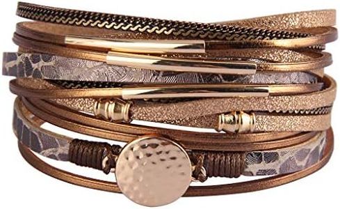 AZORA Leather Wrap Bracelets for Women Goldplated Metal Crescent Cuff Bracelet with Magnetic Buckle Casual Bohemian Wrist Bangle Jewelry Gift for Ladies Sister Mum