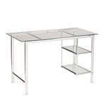 Southern Enterprises Oslo Glass Writing Desk 47" Wide - Two Fixed Shelves w/Broad Glass Tabletop