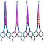 Moontay 7" Dog Grooming Scissors Set, Reversible Trimming Thinning Chunkers, Curved, Straight Cat Pet Grooming Shears with Safety Rounded Tip for Grooming Full Body