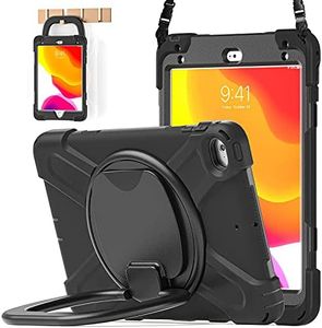 BATYUE iPad mini 5 Case,iPad mini 4 Case, Heavy Shockproof Drop Case with Pencil Holder, 360° Swivel Stand, Shoulder Strap;Cover for iPad mini 5th/4th Generation 7.9 Inch;for Kids-Black