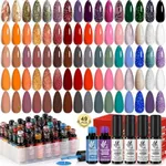 Lavender Violets 49 Pcs Gel Nail Polish Set, 45 Colors Gel Polish U V Nail Gel with Glitter Glossy Matte Gel Base and Top Coat Set for Nail Art A906