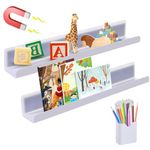 2 Pcs Magnetic Book Shelf, Whiteboard Floating Book Holder with a Pen Container, Floating Book Stand Shelves Magnetic Book Display Shelf for Whiteboard Classroom Office (White)