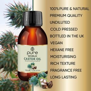 Pure World Natural Castor Oil 100ml – Cold Pressed, Hexane Free, 100% Pure