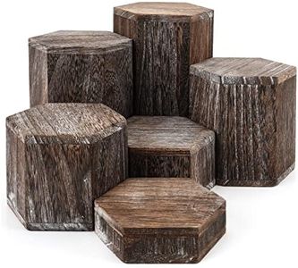 BELLE VOUS 6 Tronchi Legno Decorativi Esagonali Marroni e Vintage - Espositori in Legno per Ripiani e Piani di Lavoro - Colonne per Allestimenti Vetrine, Vendita al Dettaglio, Cupcakes e Dolci