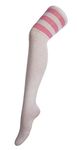 ComfyWear 1 Pair Ladies & Girls Over The Knee Socks, 3 Striped Thigh High Socks, 118 Referee Sox Socks Fancy Dress, One Size UK 4-6.5 (UK Size (4-6.5), White & Pink)