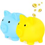 CCCYMM 2 Pcs Cute Piggy Bank Cute Plastic Pig Money Bank Adults Piggy Bank Pig Money Box Coin Bank Plastic Saving Coin Box for Boys Girls Kids (Medium)