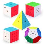 Roxenda Speed Cube Set, Speed Cube Bundle of 2x2 3x3 4x4 Megaminx and Pyramid Cube Smoothly Stickerless Magic Cubes Collection for Kids Teens & Adults [5 Pack]