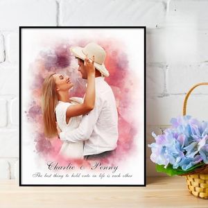 PAWSARTIZE Custom Watercolor Portrait from Photo, Personalized Couple, Family, Pet Portrait Painting on Canvas, Unique Memorial Gift for Christmas, Birthday, Anniversary