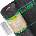 Graxury 4x100ft 2-Layer Heavy Duty 4.2oz/sq.yd Weed Barrier Landscape Fabric, Weed Control Block Woven Roll Ground Cover Mat with 20 Garden Staples