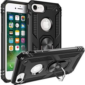 Fetrim Custodia per iPhone 7, Cover PC TPU Cassa Shell Supporto di Anello Rotante Case per Apple iPhone 6/6S/7/8 Nero