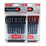 UNOMAX Boldtron 2X 1.0mm Ball Point Pens - Pack of 20 (10 Black & 10 Red) | Fast-Flowing Ink, Pocket-Friendly, Budget-Friendly, Ideal for Daily Use and Fine Handwriting