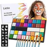 Lictin Halloween Face Paint Kit - 36 Colors Professional Water Activated Face Paint Kit (20 Classic Colors+8 Metal Colors+8 UV Glow Colors), Halloween Makeup Kit for Adults and Kids