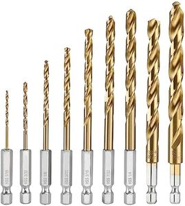 WORKPRO 9-Piece 1/4" Hex Shank Drill Bit Set, Titanium Plating HSS Drill Bits from 1/16" to 3/8" for Metal, Steel, Wood, PVC, Quick Change Design