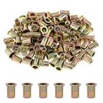 Glarks 100Pcs 1/4"-20UNC Zinc Plated Carbon Steel Flat Head Rivnut Threaded Insert Nuts Set (1/4"-20UNC)