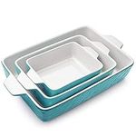 Krokori Bakeware Set, Rectangular Baking Pan Ceramic Glaze Baking Dish for Cooking, Kitchen, Cake Dinner, Banquet and Daily Use, 3 PCS, 11.6 x 7.8 Inches of Aquamarine