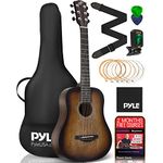 Pyle Acoustic Guitar Kit, 1/2 Junior Size Steel String Instrument for Beginner Kids, Adults, 34” Brown