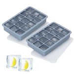 2 Pack Ice Cube Trays, Silicone Square Whiskey Ice Ball Mould with Removable Lid, 15 Ice Cubes per Tray for Cocktails, Whiskey and Drinks Ice Cool (Blue, 2 X Small Square)