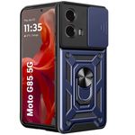 TheGiftKart Tough Armor Motorola Moto G85 5G Bumper Back Cover Case | Sliding Camera Cover, Kickstand & Ring Holder | 360° Protection Case for Motorola Moto G85 5G (PC & TPU, Greyish Blue)