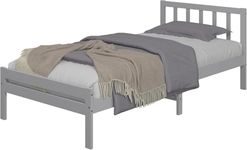 Panana 3FT Single Bed Frame Pine Wood Bed with Slats Bed for Kids (Grey, Single - Low Foot End)