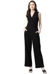 Cottinfab Women Solid Black Sleeveless Jumpsuit