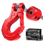 AUTMATCH Winch Hook 3/8" - Grade 70 Forged Steel Clevis Slip Hook with Safety Latch & Winch Cable Hook Stopper, Max 39,600Lbs Work for Winch Rope, ATV, UTV, Off Road Vehicle, Red