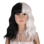 TANTAKO Kids Black White Wig, Kids Short Black and White Wig for Halloween Cosplay Costume Short Synthetic Princess Kids Child Girl Play Wig (black white)