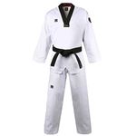MOOTO Korea Taekwondo BS4.5 Basic Uniform White BK V-Neck MMA Martial Arts Karate Demonstration Team Gym School Academy (160 (Height : 160~169cm)(5.24~5.54ft))