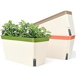 DEYIXUN Windowsill Herb Planter Box, Set of 3, Self Watering Plant Pots, 10.5 Inch Rectangular Planter Pots, Decorative Garden Flower Pots for Indoor Plants, Herbs, Vegetables, Flowers (3 Colors)