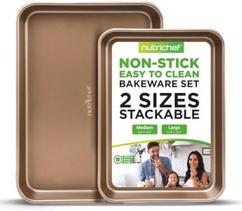 NutriChef NC2TRBK1 Nonstick Cookie Sheet Pan|2pc Large and Med MetalBakingTray Professional Quality Kitchen Cooking Non-Stick Bake Trays w/Rimmed Borders, Guaranteed NOT to Warp-FDA Approved