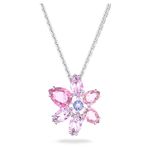 Swarovski Gema pendant, Mixed cuts, Flower, Pink, Rhodium plated