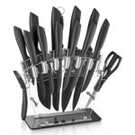 Knife Set, D.Perlla 16 PCS High Carbon Stainless Steel Kitchen Knife Set, BO Oxidation, Non Slip Handle, Sharp Knife, Rust and Corrosion Resistant, Knife Set with Acrylic Stand and Steak Knives