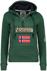 Geographical Norway Felpa con cappuccio da uomo, con mezza zip e marsupio, a maniche lunghe, produzione BANS per il tempo libero, informale, verde scuro, XXL